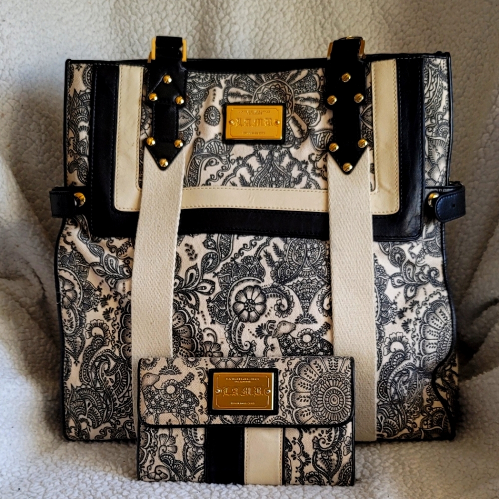L.A.M.B. HENNA TOTE AND CLUTCH WALLET
